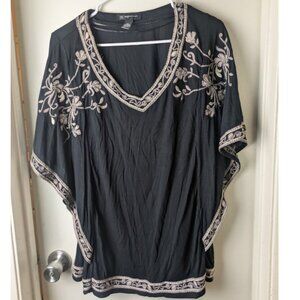 INC International Concepts Woman embroidery trimmed black rayon blouse size 1X